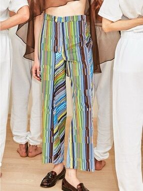 Collina Strada New York Striped Cord Left Eye Trouser Blue Green Wide Leg Medium